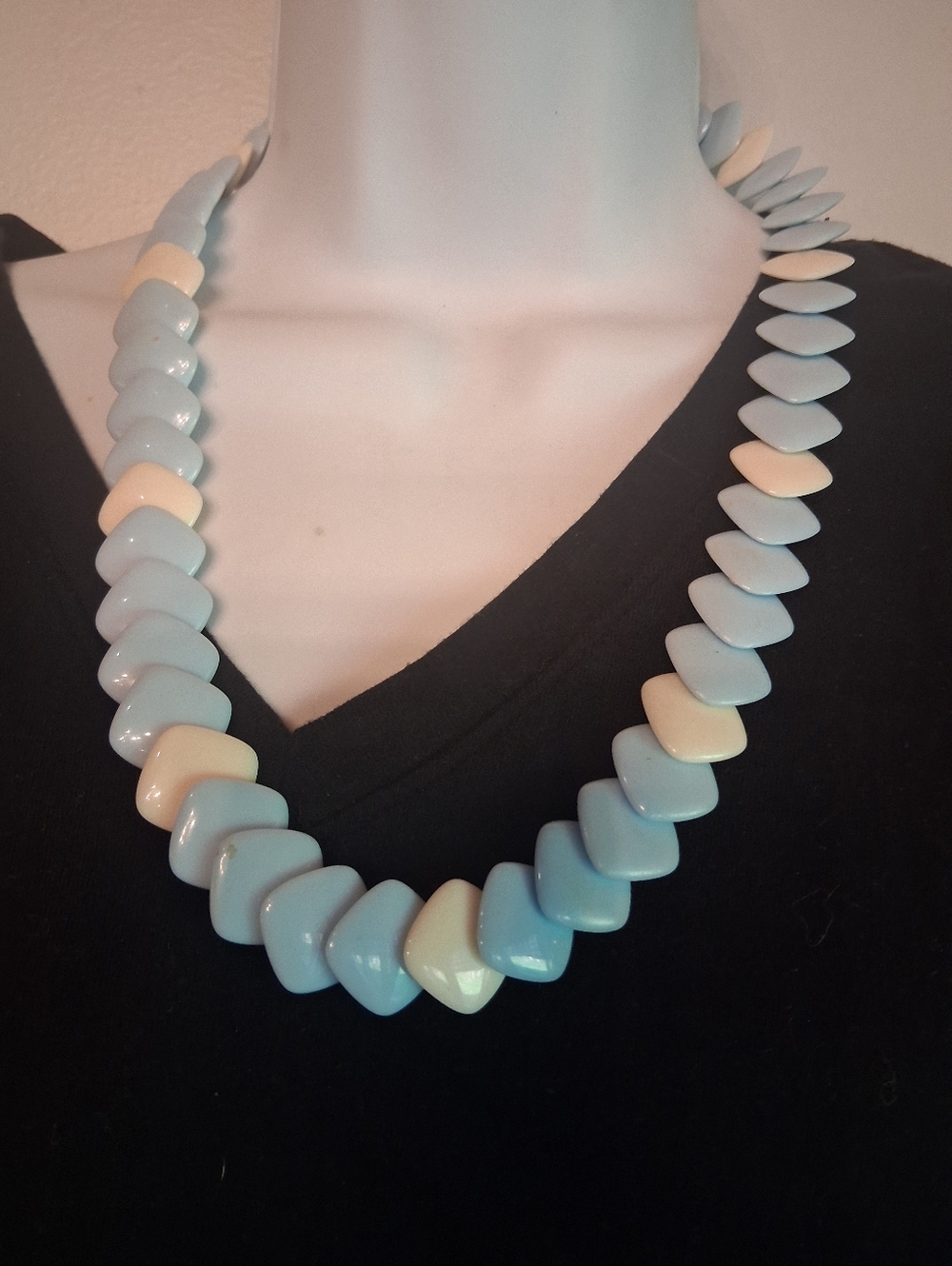 Pastel Blue and Cream Chunky Bead Necklace